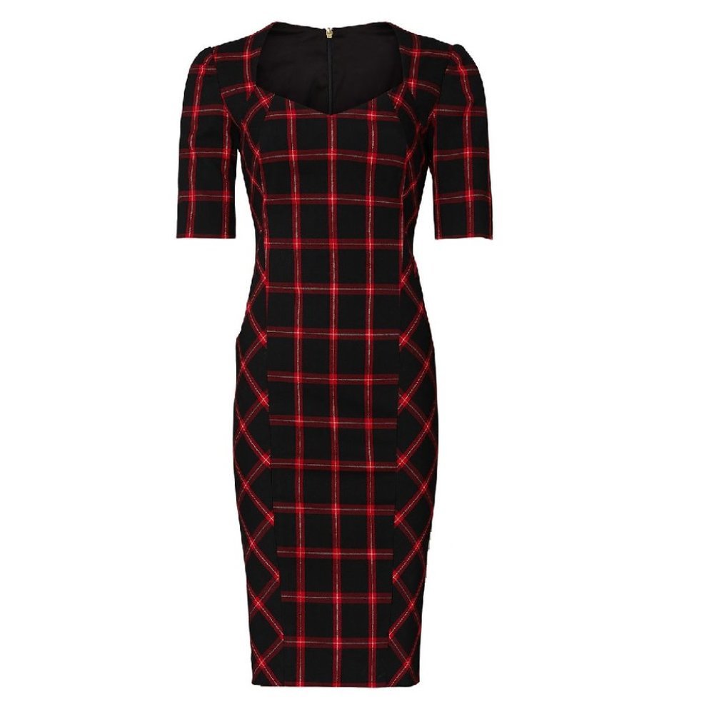 Trina Turk Black and Red Plaid Midi Dress